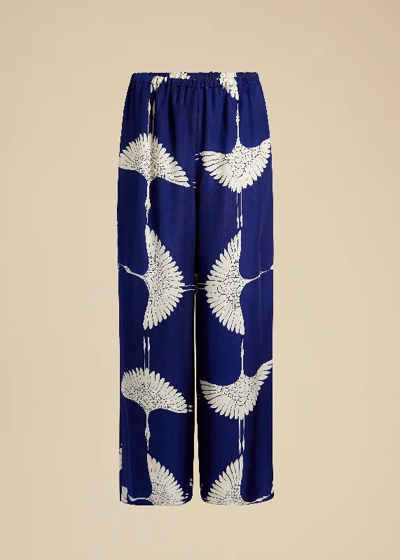 The Mindy Pant in Cobalt and Cream Crane Print