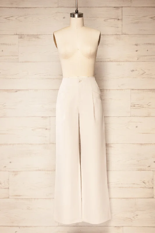 Monpazier Beige | High-Waisted Wide Leg Pants