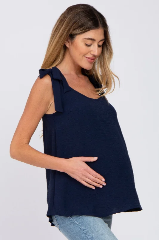 navy-blue-shoulder-bow-maternity-tank-top