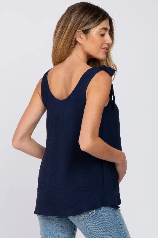 navy-blue-shoulder-bow-maternity-tank-top