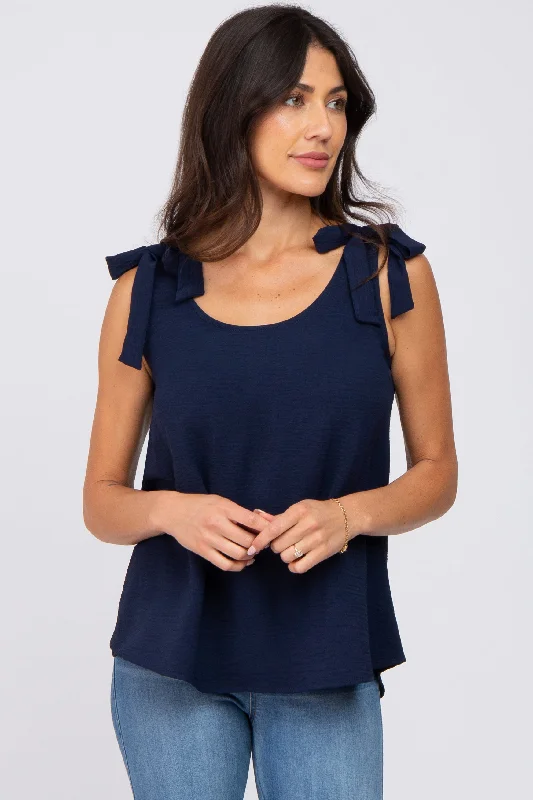 navy-blue-shoulder-bow-maternity-tank-top