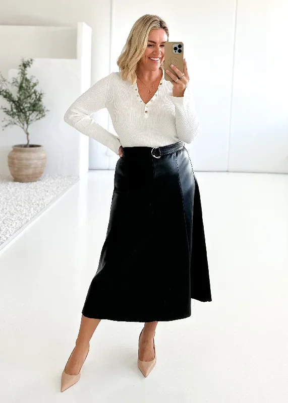 Nietta PU Midi Skirt - Black