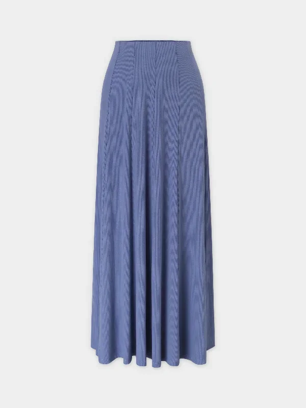 Panel Ribbed Skirt-Denim Blue