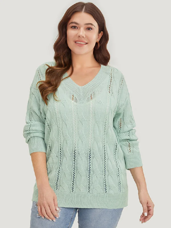 Plain Cable Knit Drop Shoulder Pullover