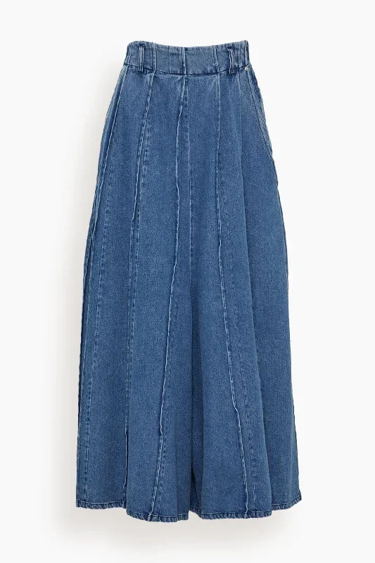 Pleated Skirt Pants in Mid Blue