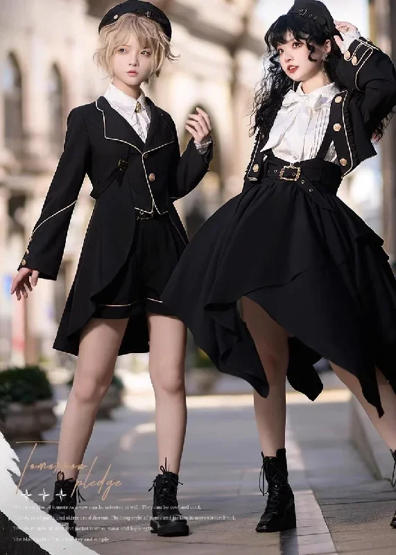 Urtto~Tomorrow's Pledge~Winter Lolita Dress Preppy style Black Suspender Skirt Set