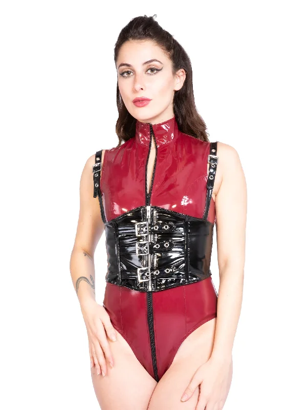 PVC Waspie With Shoulder Straps in Black