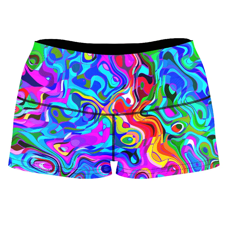 Rainbow Waves High-Waisted Women's Shorts