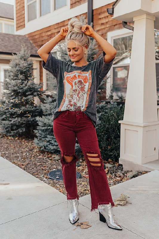 Risen The Eras High Waist Distressed Jean In Wine