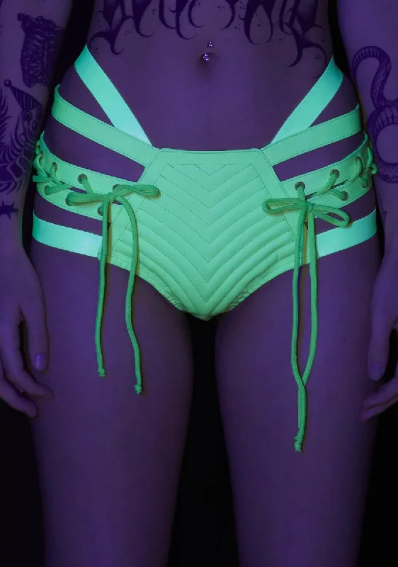 Rude Awakening Lace-Up Shorts - Glow In The Dark