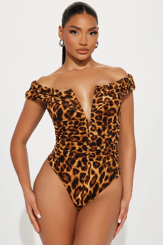 Safari Off Shoulder Bodysuit - Leopard