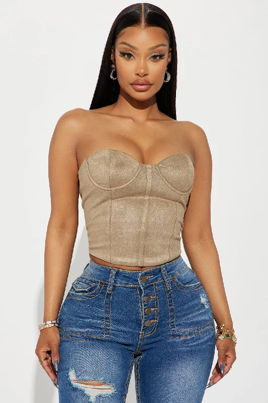 Single Tonight Suede Corset Top - Taupe