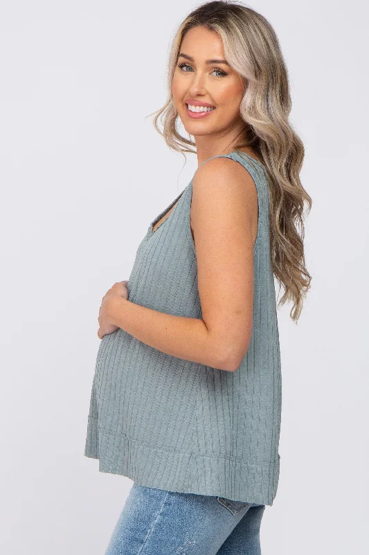 slate-blue-ribbed-raw-hem-maternity-tank-top