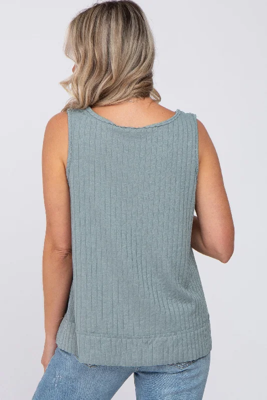 slate-blue-ribbed-raw-hem-maternity-tank-top