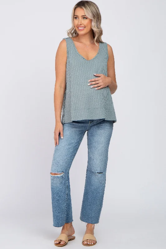 slate-blue-ribbed-raw-hem-maternity-tank-top