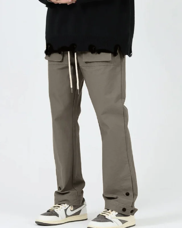 Slim Summer Thin Cargo Double Button Grey Pants