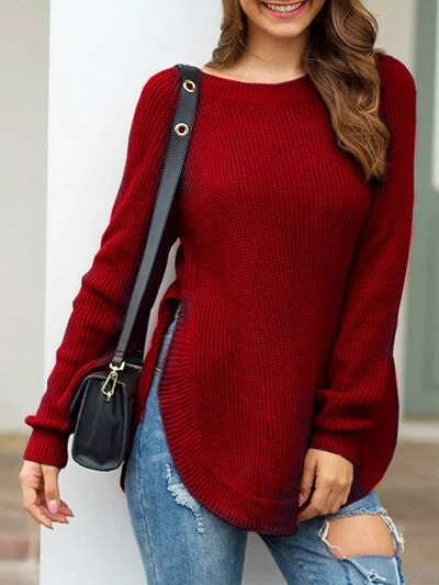 slit-round-neck-long-sleeve-sweater