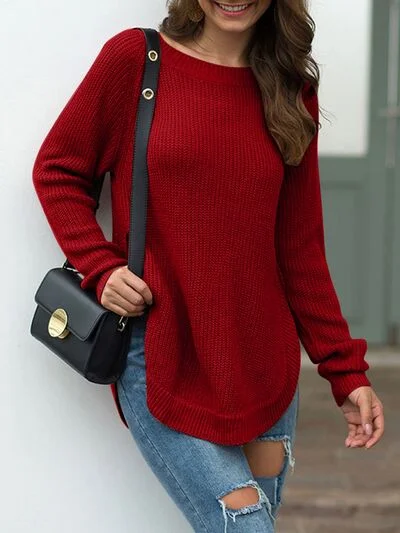 slit-round-neck-long-sleeve-sweater