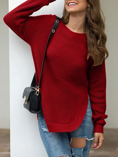 slit-round-neck-long-sleeve-sweater