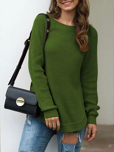 slit-round-neck-long-sleeve-sweater