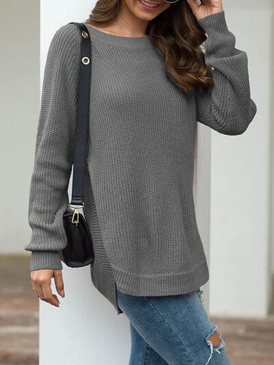 slit-round-neck-long-sleeve-sweater