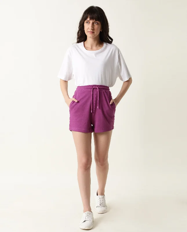 Rareism Women'S Spence-1 Purple Poly Cotton Fabric Regular Fit Solid Mid Rise Shorts