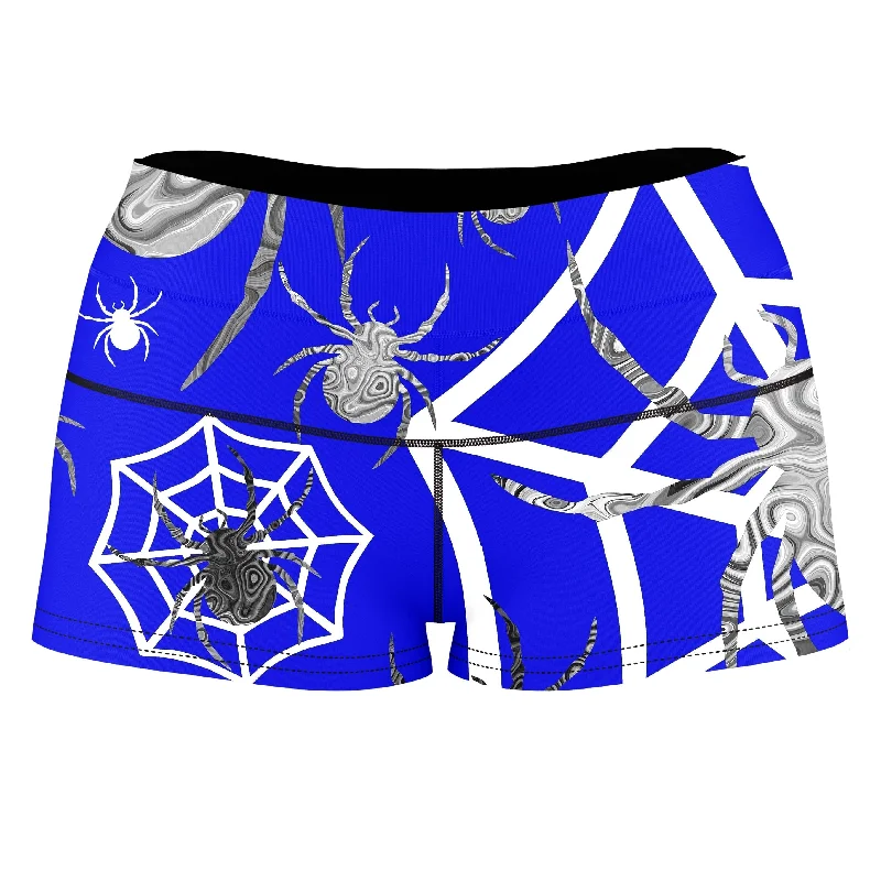 Spider Webs On Blue High-Waisted Women's Shorts