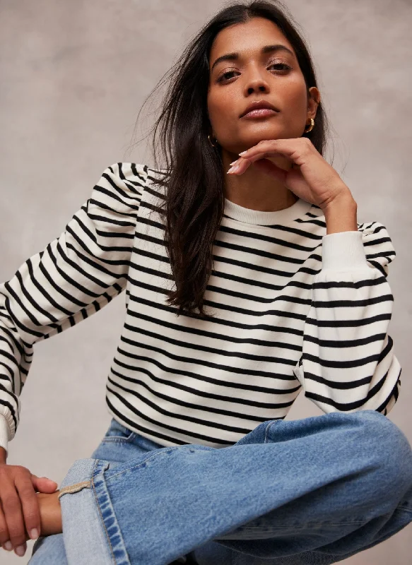 Striped Ruched Shoulder Sweatshirt