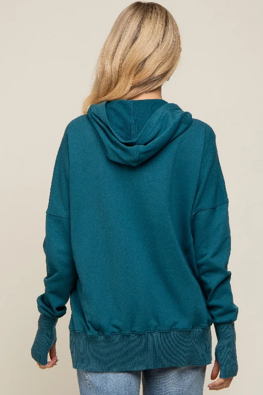 teal-button-front-ribbed-trim-maternity-hooded-sweatshirt