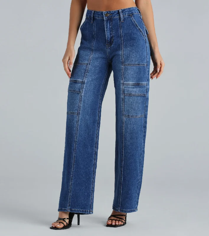 Trish Mid-Rise Cargo Wide-Leg Jeans By Windsor Denim