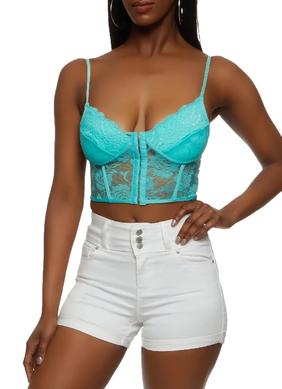 Floral Lace Hook and Eye Closure Corset Crop Top