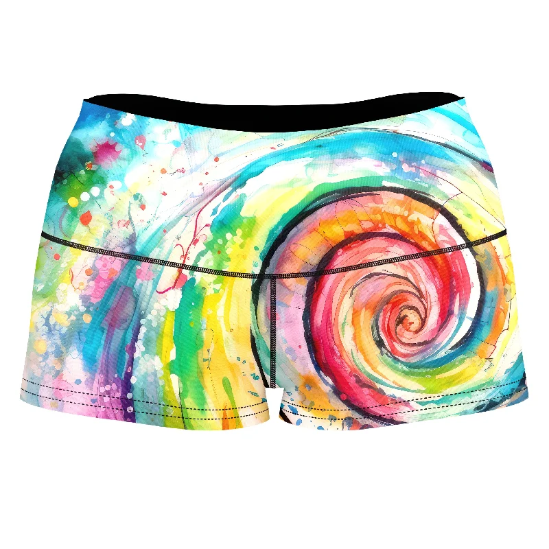 Water Color Swirl High-Waisted Women's Shorts