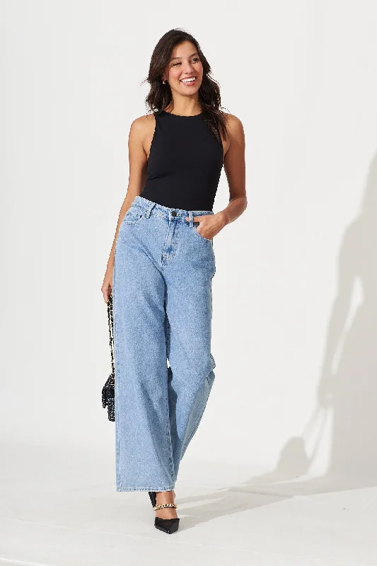 Xanthe High Rise Wide Leg Ripped Jean In Light Blue Denim