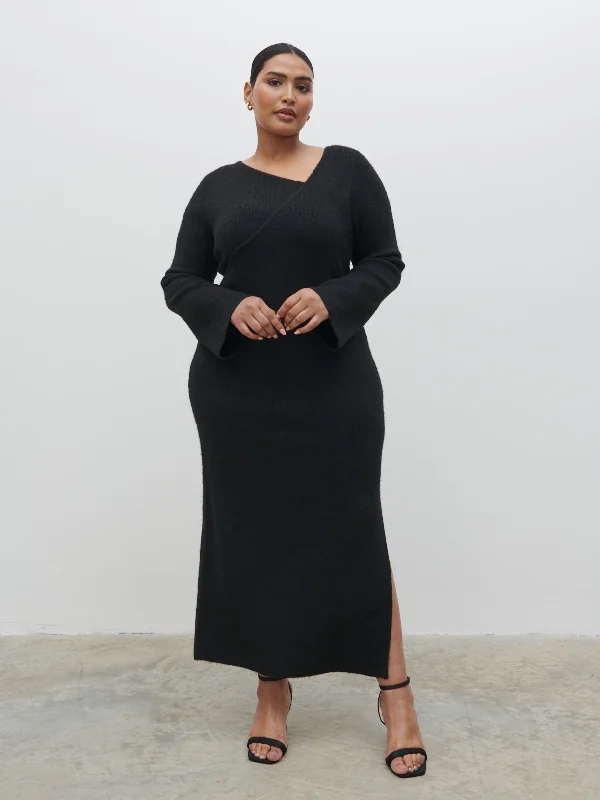 Zariah Space Dye Midaxi Dress Curve - Black