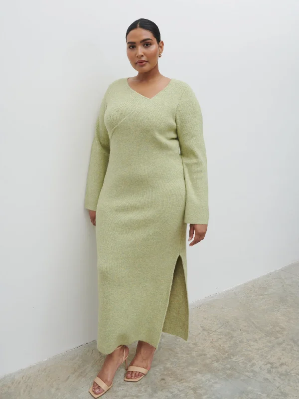 Zariah Space Dye Midaxi Dress Curve - Pistachio